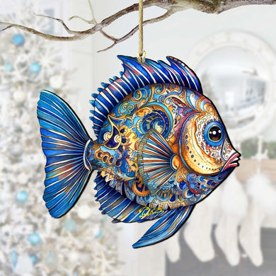 Holiday Coastal Ornaments - Turquoise Tide Fish Wooden Ornaments by G.Debrekht Coastal Holiday Decor - 8688305