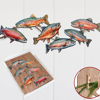 Wild Salmon Tales Clip-On Eco Wood Decorative Ornaments Set of 6 by G. Debrekht - Wildlife Decor - 8090109C-S6