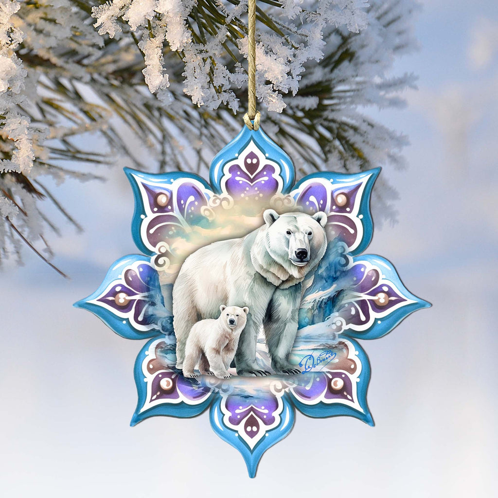 Polar Bear Snowflake Wooden Ornaments by G. Debrekht - Nature Wildlife Decor - 8688408