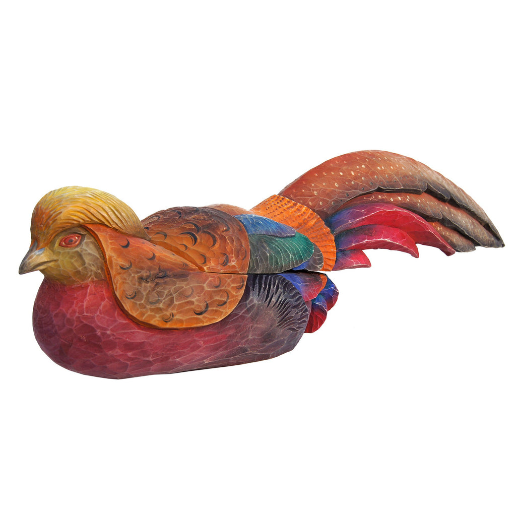 One-of-a-Kind Mandarin Duck Box Figurine Hand Carved Wooden 27x7 by G.DeBrekht - Nature Wood Carving