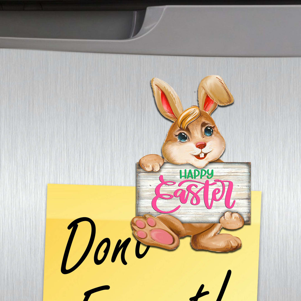 a sign with a bunny holding a sign that says happy easter