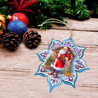 Santa with Book Snowflake Large Wooden Ornament by G. Debrekht - Christmas Santa Snowman Decor - 8688420M