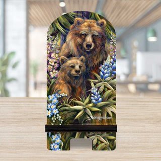 Grin & Bear it Grizzly Mother & Cub Cell Phone Stand Wildlife Decor Wood Mobile Tablet Holder Charging Station Organizer - 892092-JB