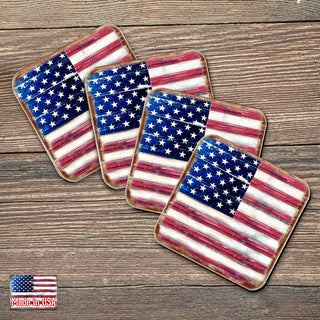 American Freedom Wooden Cork Coasters Gift Set of 4 by Nature Wonders - American Patriotic Decor - 8185099C-S4
