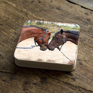 Horses Wooden Cork Coasters Gift Set of 4 by Nature Wonders - Nature Wildlife Decor - 95370C-S4