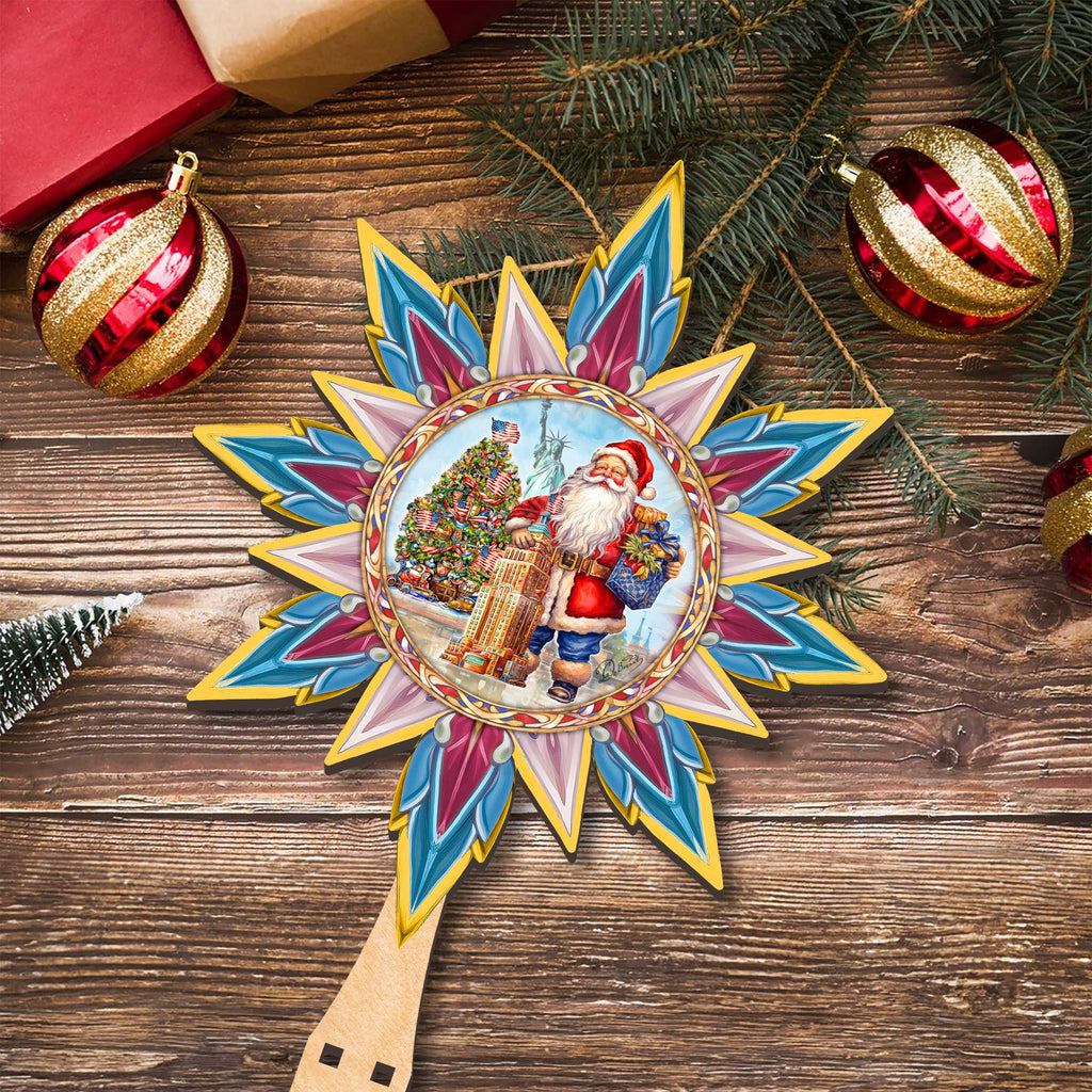 American-inspired Santa Tree Topper Wooden Decor by G. Debrekht - Santa Snowman Decor - 89523