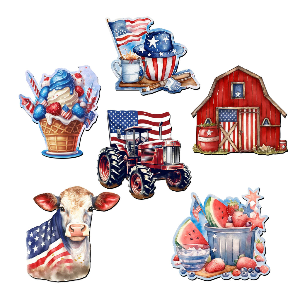 American Farmhouse Decorative Eco Wood Magnets Set of 6 by G. Debrekht - Patriotic Decor - 8090001G-S6