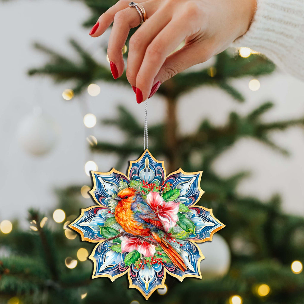 Forest Birds Snowflake Eco Wood Ornaments Set of 3 by G. Debrekht - Christmas Decor - 8090144-S3