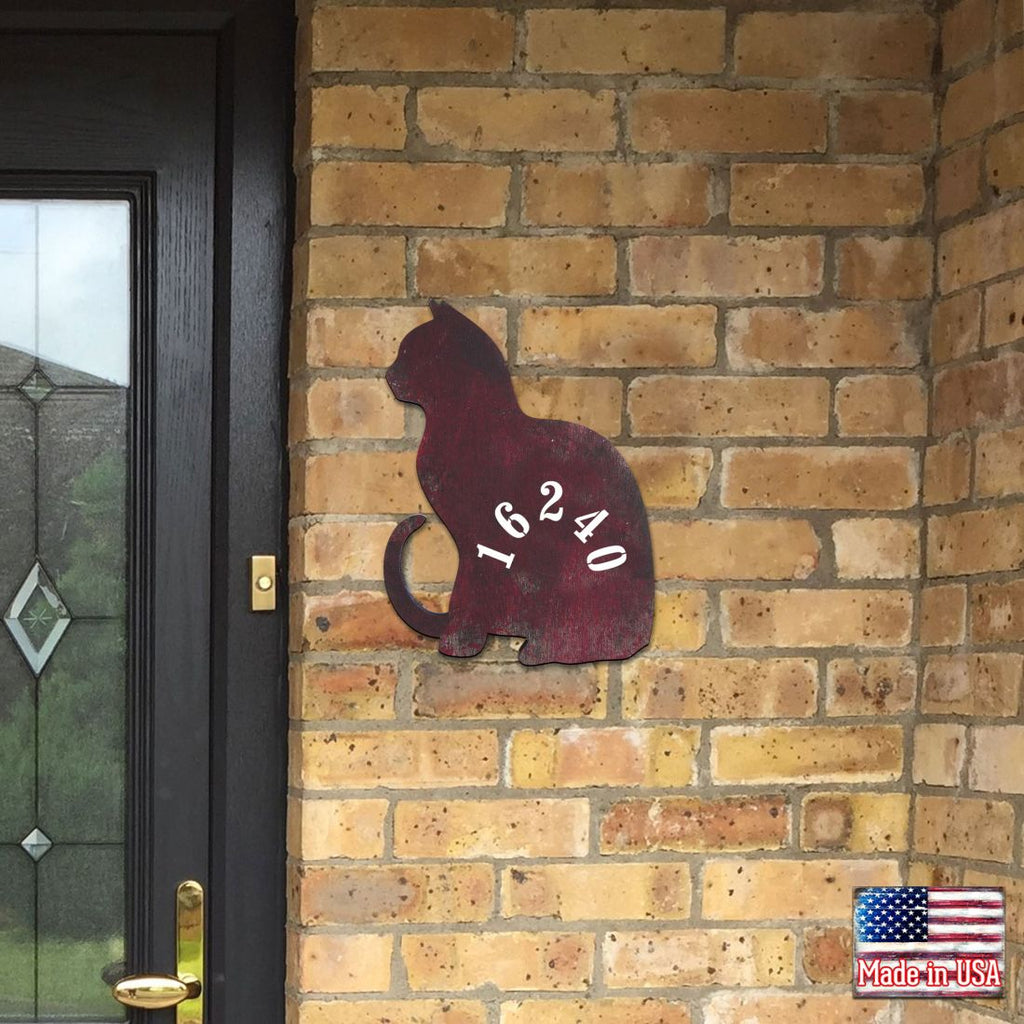 Cat Wooden Custom House Number Sign - Pets Dog and Cats Decor - Handcrafted Wooden Address Sign - MA98111
