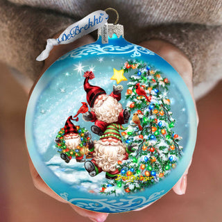 Reaching High Dwarfs Lg Glass Ornament in Blue by Gelsinger - Christmas Decor - 73927B-DG