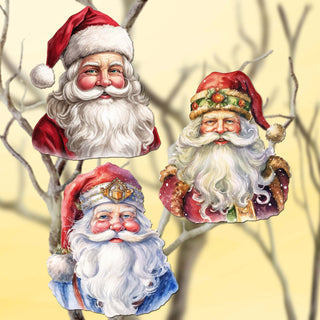 Jolly Santa Faces Clip-On Eco Wood Decorative Ornaments Set of 3 by G. Debrekht - Christmas Decor - 8091045C-S3