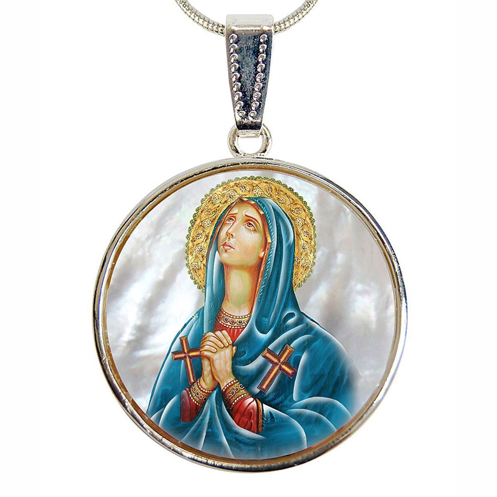 Mother of God Praying Silver Plated Mother of Pearl Necklace - 43014