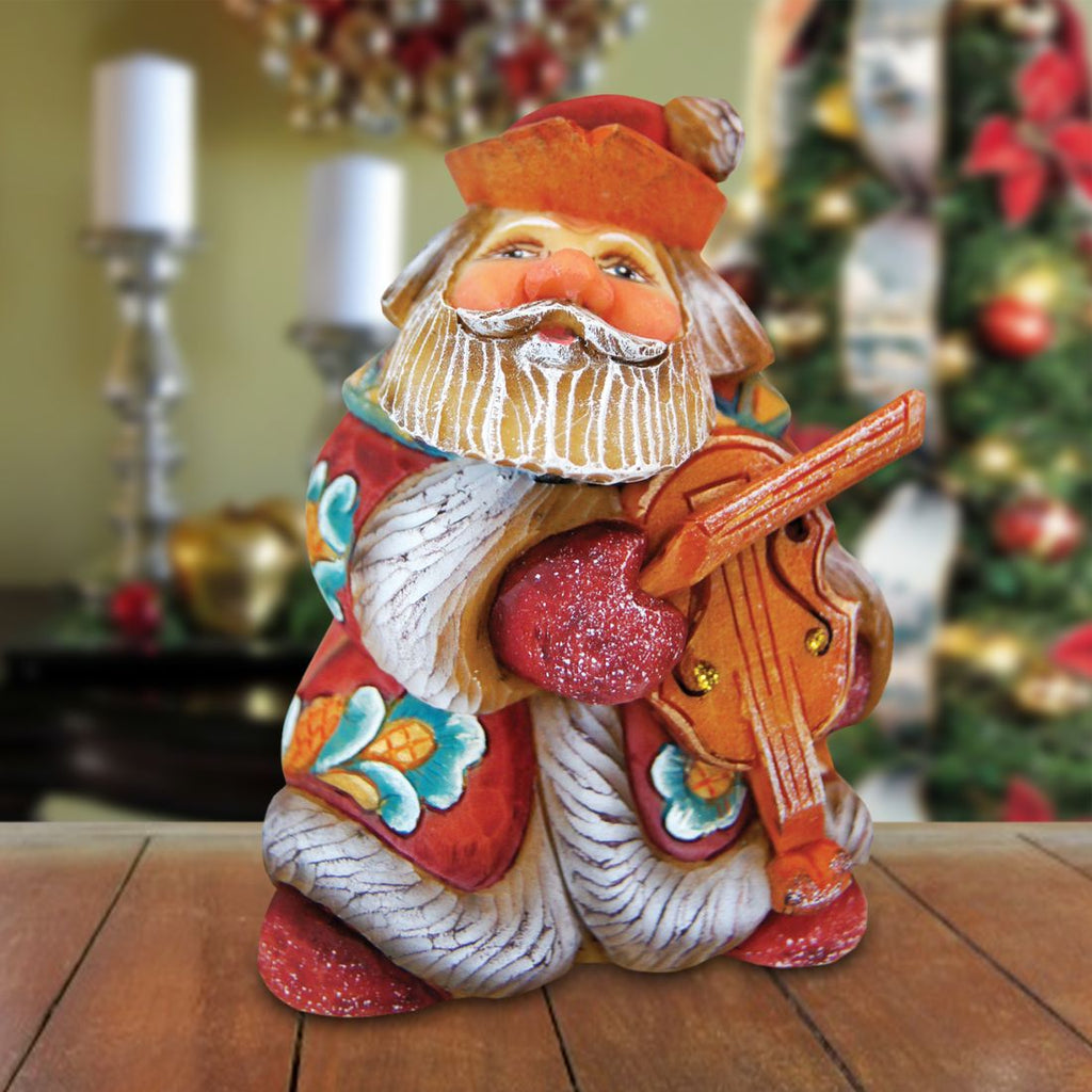 Mini Violin Santa Handcrafted Christmas Figurine - G. DeBrekht - Christmas Santa Snowman Decor - 517638