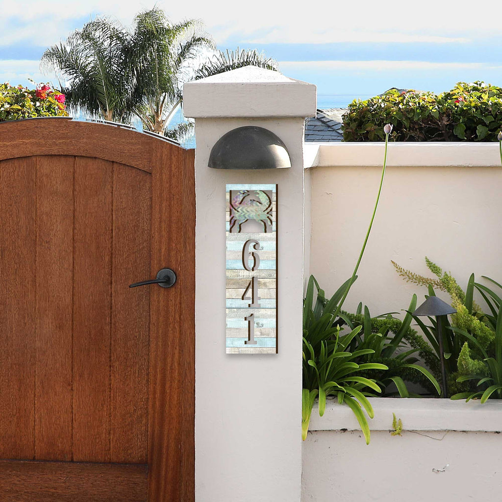 Coastal Door Numbers Sign - Crab Wooden House Number Plaque - Custom Home Address Sign MA989817
