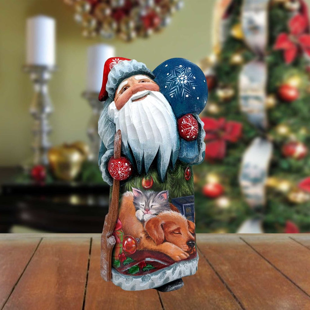 Father Frost Pets Santa Hand-Painted WOODCARVED Figurine by G. DeBrekht - Wildlife Holiday Decor - 821508-9 *** PRE-ORDER - Handmade Just for You! ***