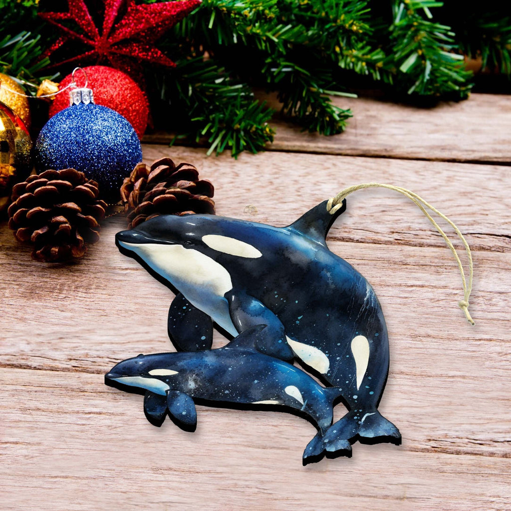 Alaskan Orcas Wooden Ornaments by G.Debrekht - Wildlife Holiday Decor - 8710102-1