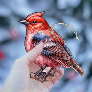 Red Forest Bird Wooden Ornaments by G.Debrekht - Wildlife Holiday Decor - 8710005-1