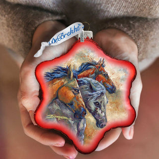 Let Them Run Horse Heads Glass Ornament by J. Bergsma - Wildlife Holiday Decor - 754-259-JB