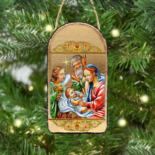 Nativity with Angel Religious Christian Sacred Icon Ornament - Inspirational Icon Decor - 87049