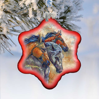 Let Them Run Horse Heads Glass Ornament by J. Bergsma - Wildlife Holiday Decor - 754-259-JB