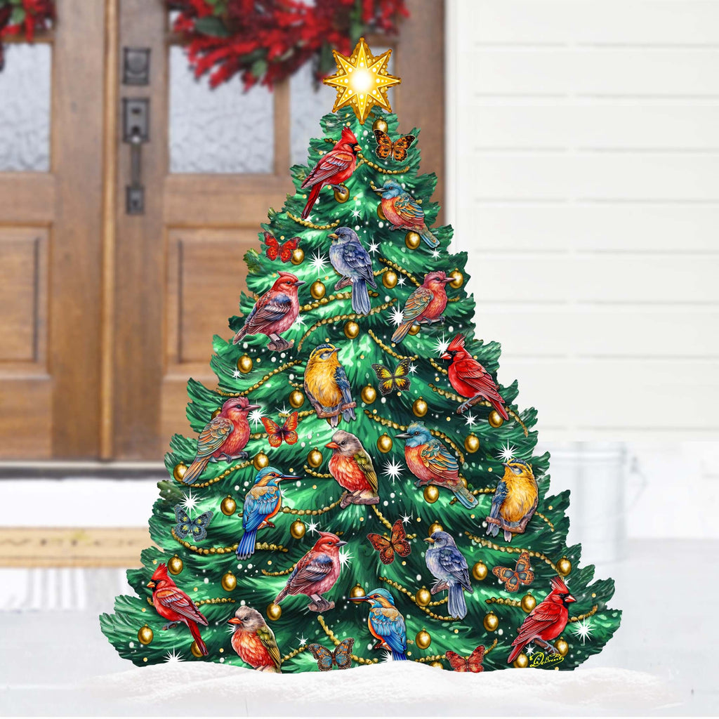 Christmas Birds-Themed Christmas Tree Outdoor Indoor Decor Wooden Christmas Decoration by G. Debrekht Christmas Decor - 8191511F