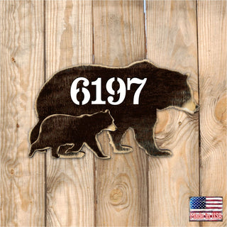Bear Family Log Wooden Personalized House Number Sign - Nature Wildlife Decor - Handcrafted Wooden Address Sign - MA982143
