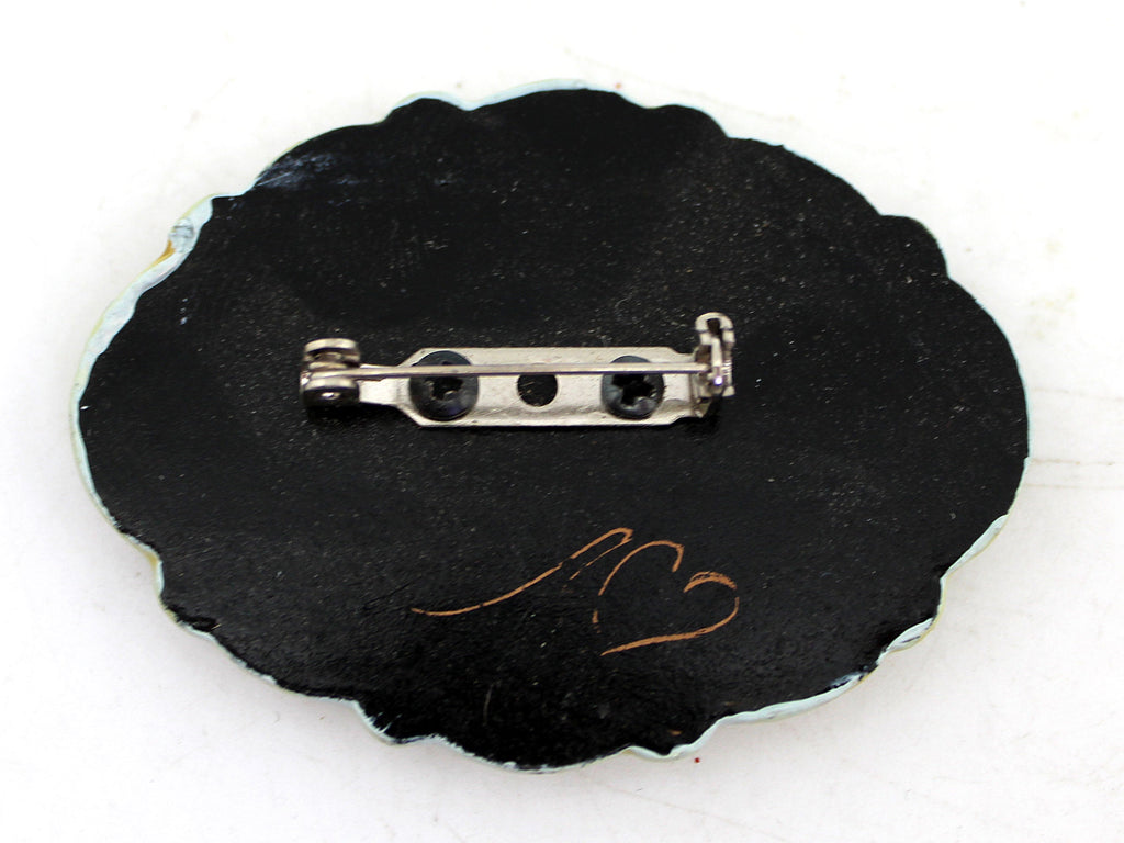 Handpainted Lacquered Miniature Jewelry Brooch Pin by G.DeBrekht Unique Handmade Gift Collectible and Home Decoration