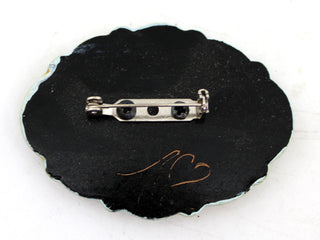 Handpainted Lacquered Miniature Jewelry Brooch Pin by G.DeBrekht Unique Handmade Gift Collectible and Home Decoration