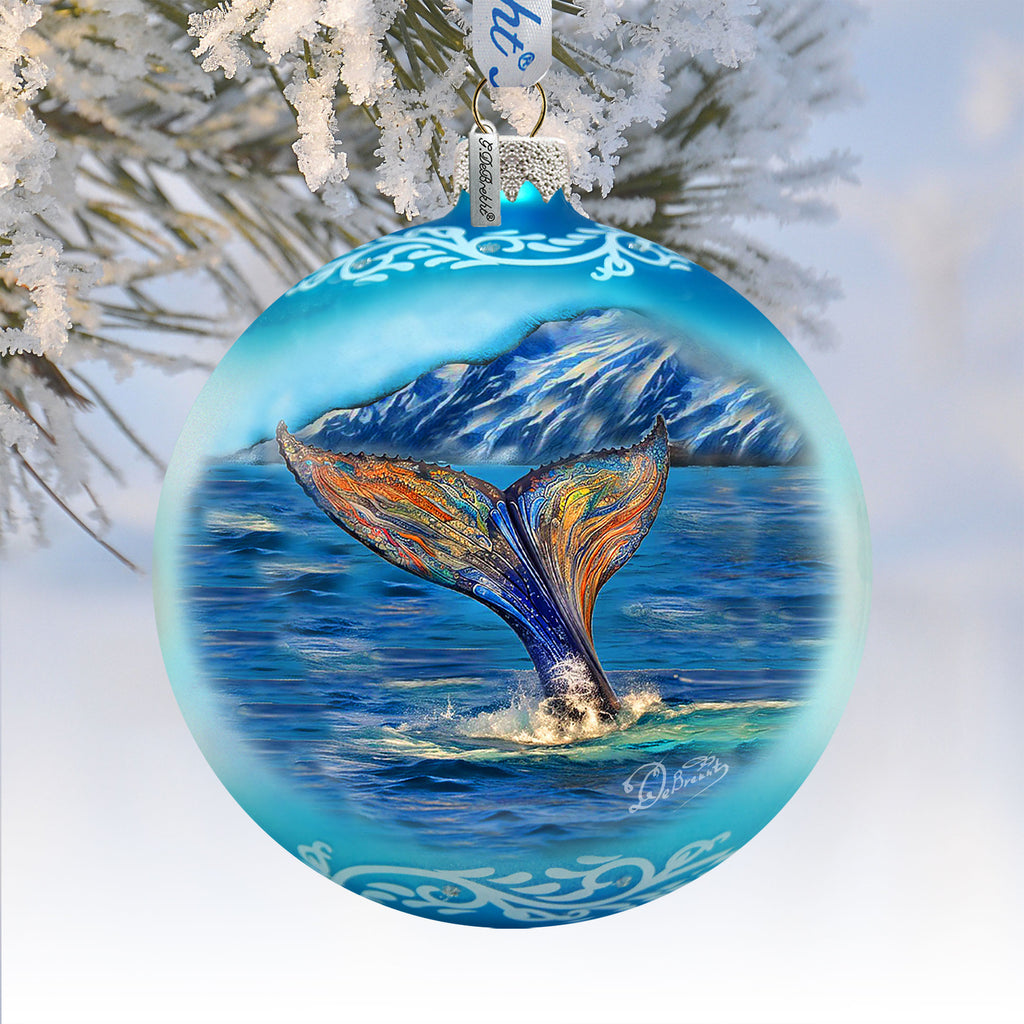 Whale Tail Glass Ornament – Handcrafted Mercury Glass Coastal Holiday Decor by G. DeBrekht – Handcrafted in USA - Coastal Holiday Decor -73390