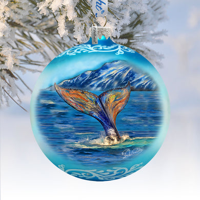 Whale Tail Glass Ornament – Handcrafted Mercury Glass Coastal Holiday Decor by G. DeBrekht – Handcrafted in USA - Coastal Holiday Decor -73390