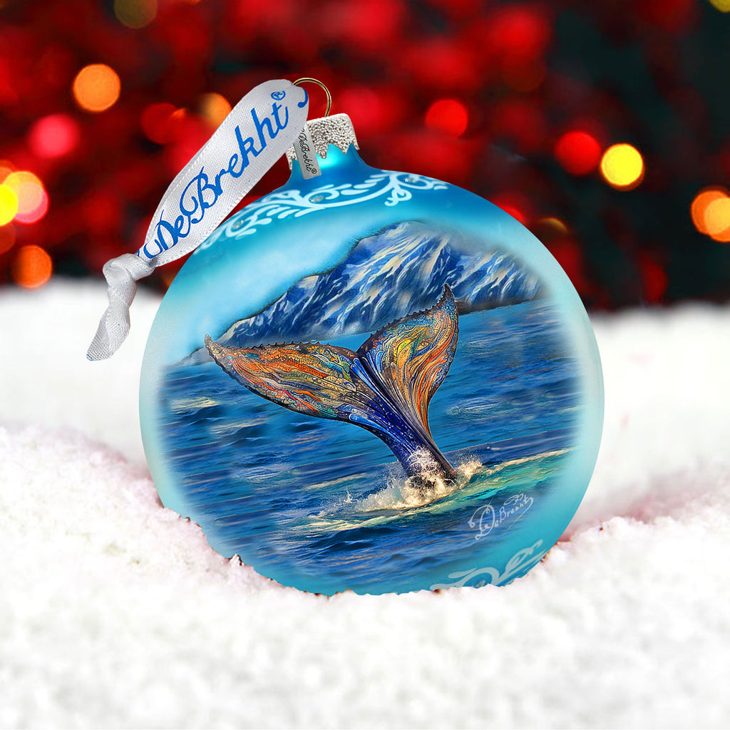 Whale Tail Glass Ornament – Handcrafted Mercury Glass Coastal Holiday Decor by G. DeBrekht – Handcrafted in USA - Coastal Holiday Decor -73390