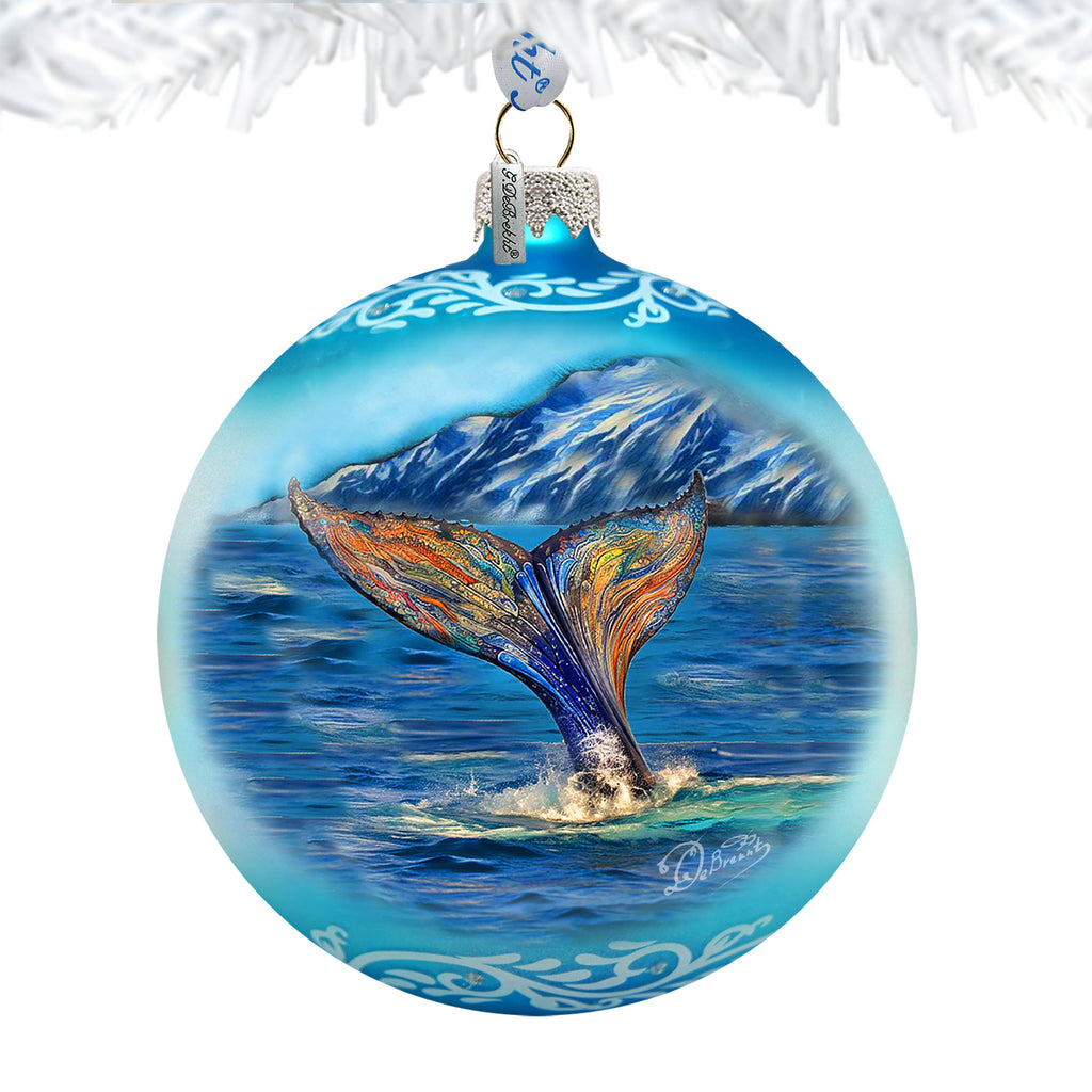 Whale Tail Glass Ornament – Handcrafted Mercury Glass Coastal Holiday Decor by G. DeBrekht – Handcrafted in USA - Coastal Holiday Decor -73390