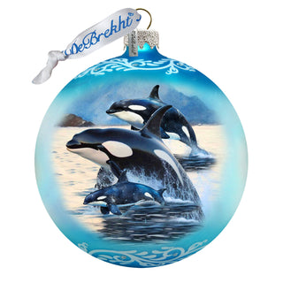 Orca Family Glass Ornament – Handcrafted Mercury Glass Ornament - Coastal Wildlife Holiday Decor by G. DeBrekht – 73391