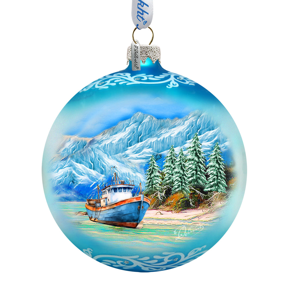Alaska Fishing Boat Glass Ornament – Handcrafted Mercury Glass Ornament - Wildlife Holiday Decor by G. DeBrekht - 73395