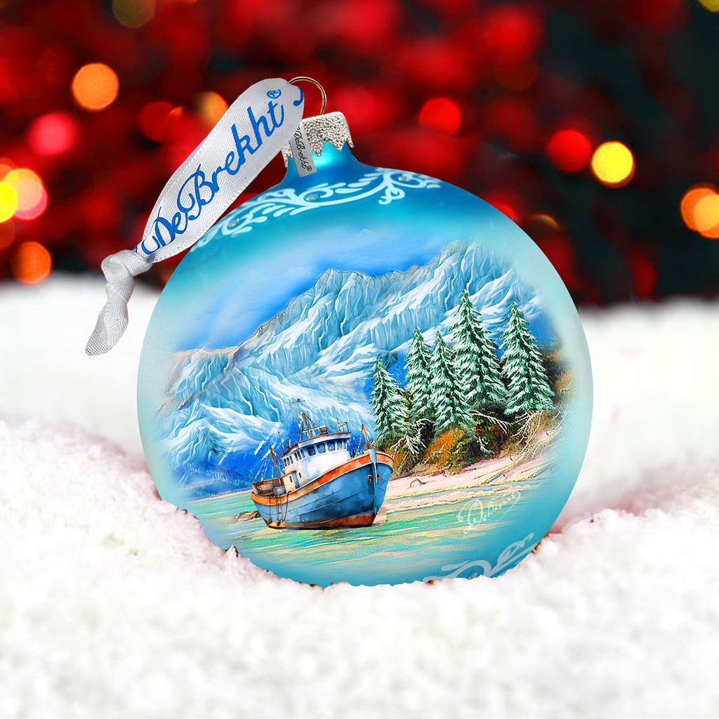 Alaska Fishing Boat Glass Ornament – Handcrafted Mercury Glass Ornament - Wildlife Holiday Decor by G. DeBrekht - 73395