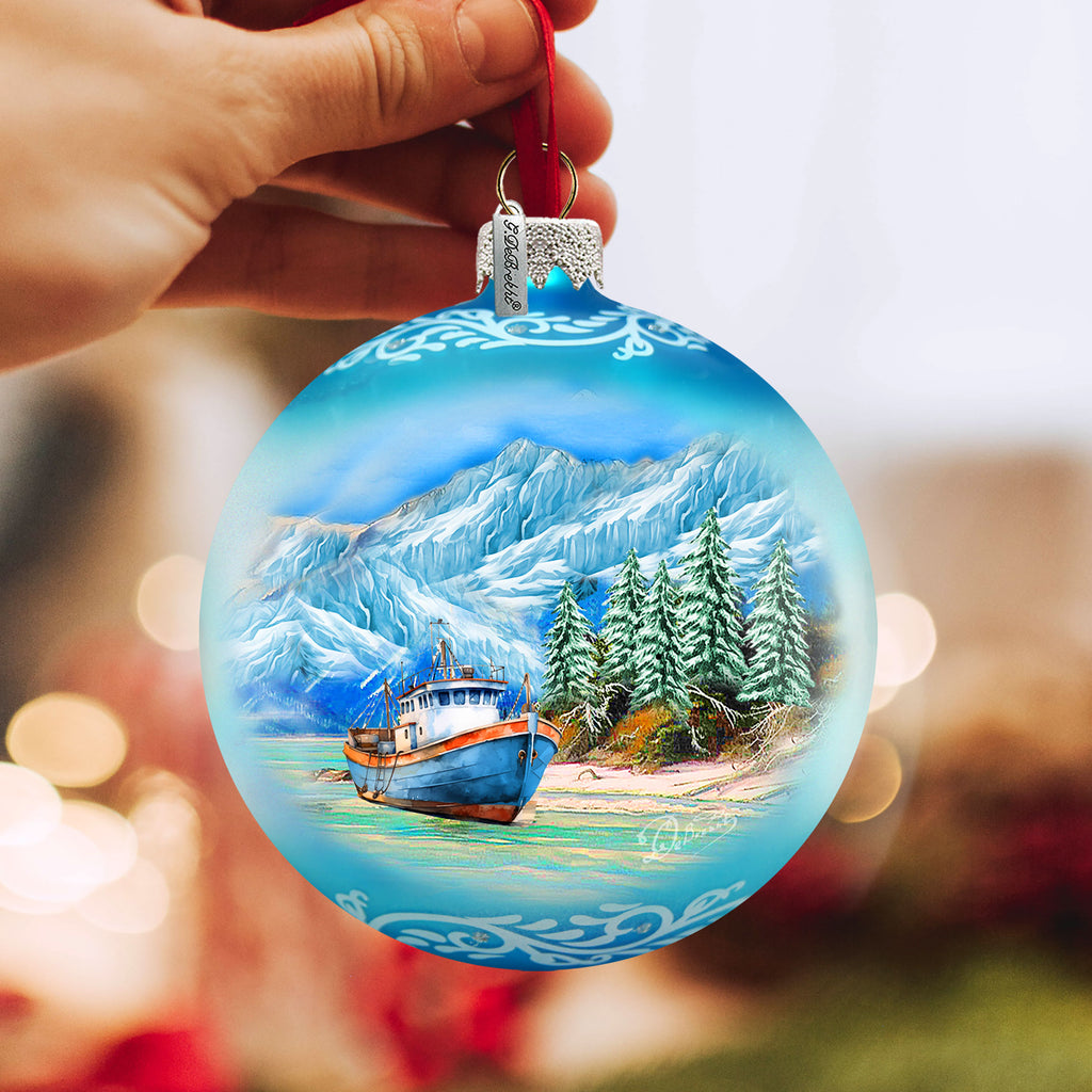 Alaska Fishing Boat Glass Ornament – Handcrafted Mercury Glass Ornament - Wildlife Holiday Decor by G. DeBrekht - 73395