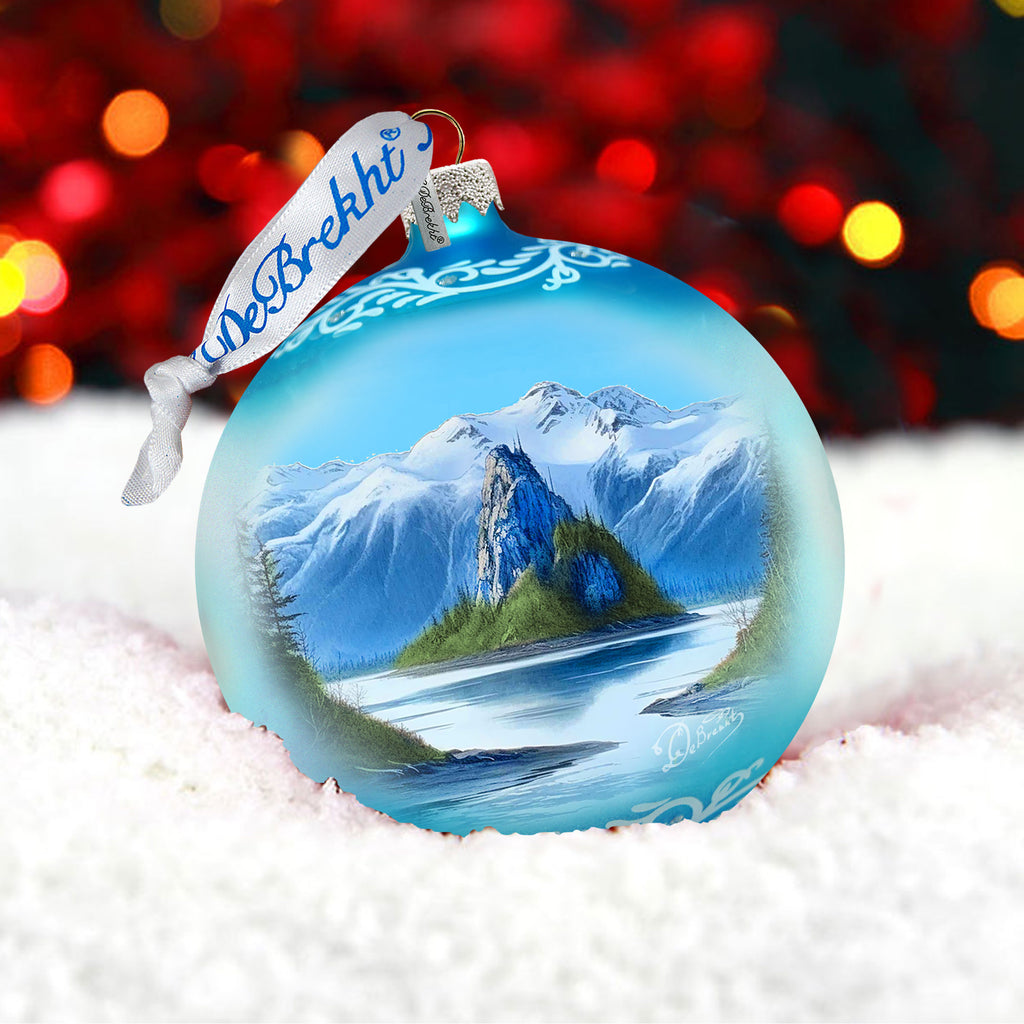 Alaska Mountain Lake Glass Ornament – Handcrafted Mercury Glass Ornament - Wildlife Holiday Decor by G. DeBrekht - 73396
