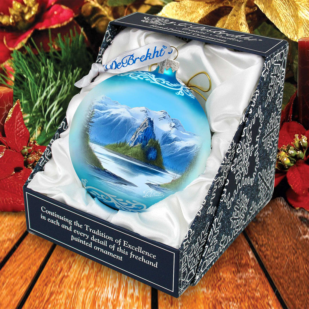 Alaska Mountain Lake Glass Ornament – Handcrafted Mercury Glass Ornament - Wildlife Holiday Decor by G. DeBrekht - 73396
