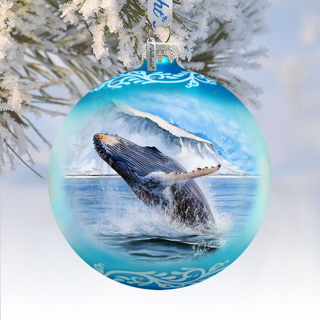 Alaska Humpback Whale Glass Ornament – Handcrafted Mercury Glass Ornament - Coastal Wildlife Holiday Decor by G. DeBrekht - 73401