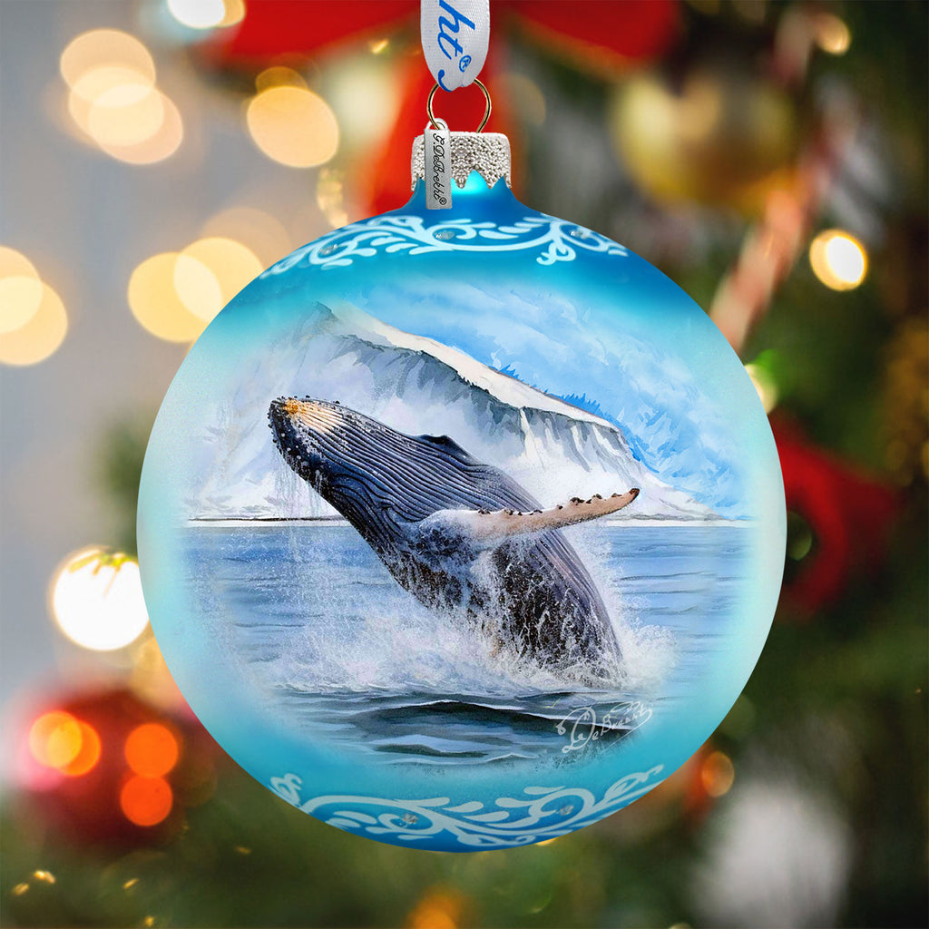 Alaska Humpback Whale Glass Ornament – Handcrafted Mercury Glass Ornament - Coastal Wildlife Holiday Decor by G. DeBrekht - 73401