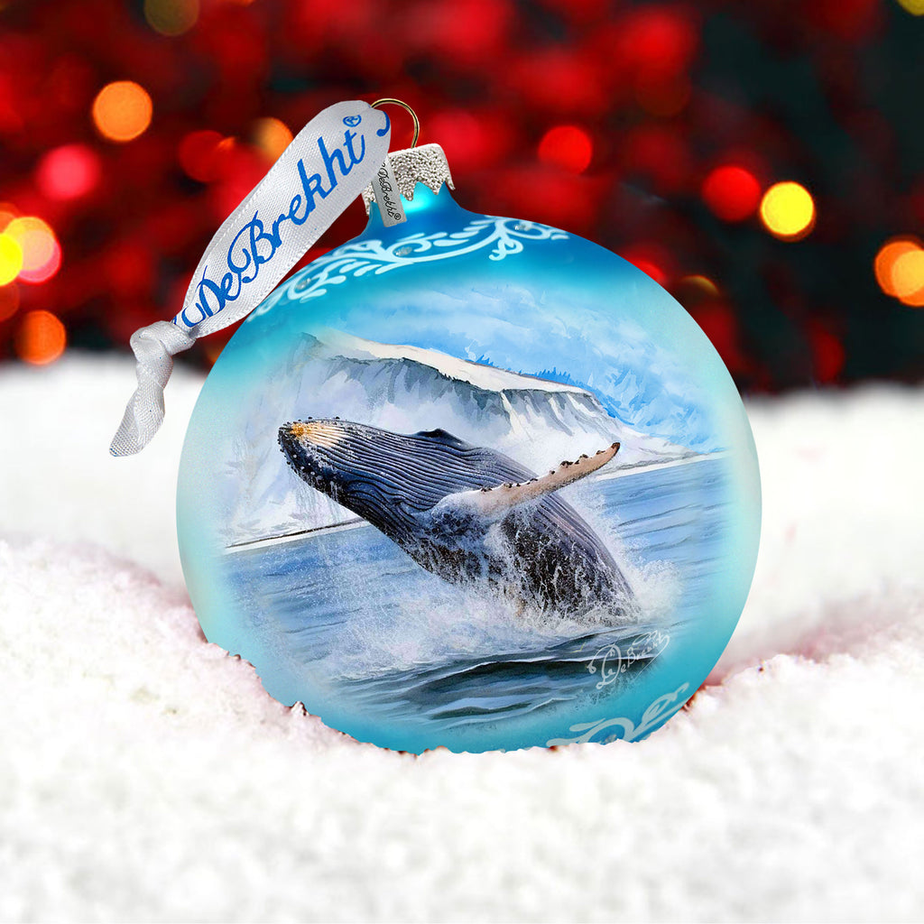 Alaska Humpback Whale Glass Ornament – Handcrafted Mercury Glass Ornament - Coastal Wildlife Holiday Decor by G. DeBrekht - 73401