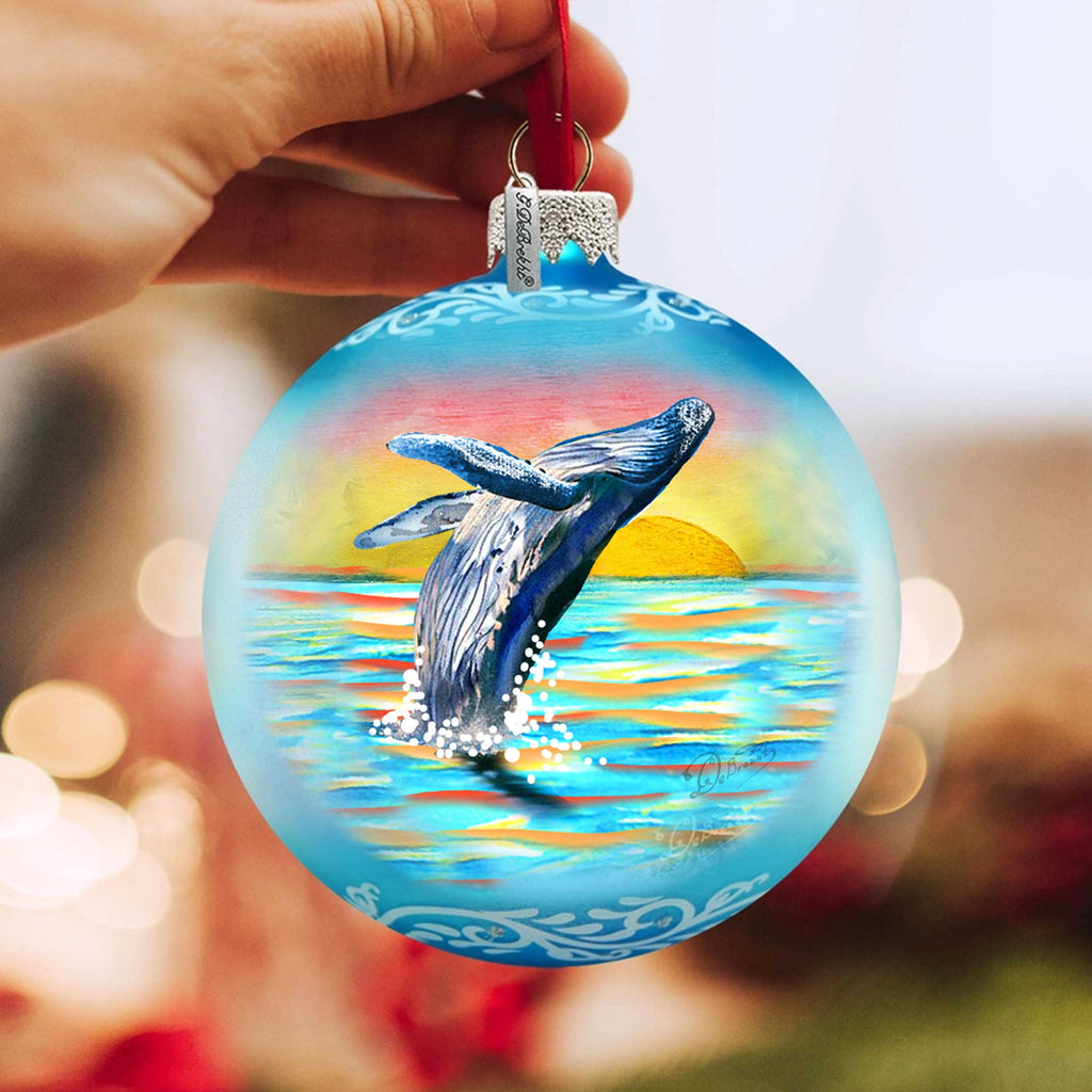 Humpback Whale Ocean Christmas Glass Ornament – Limited Edition Coastal Holiday Ornament by G. DeBrekht – 73403