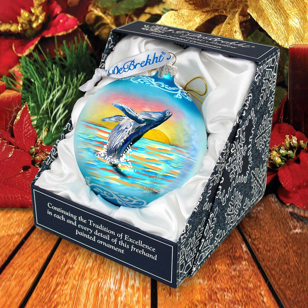 Humpback Whale Ocean Christmas Glass Ornament – Limited Edition Coastal Holiday Ornament by G. DeBrekht – 73403