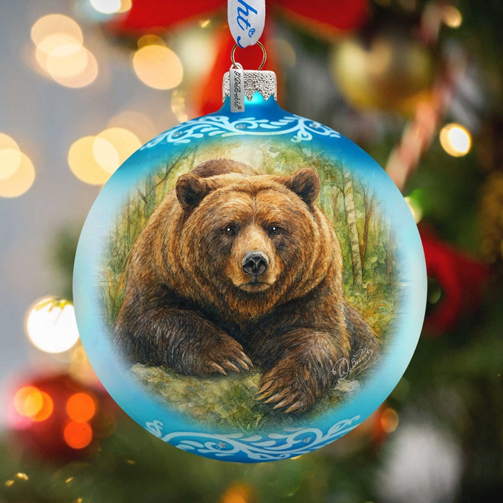 Grizzly Bear Glass Christmas Ornament – Holiday Splendor Wildlife Ornament by G. DeBrekht – 73406