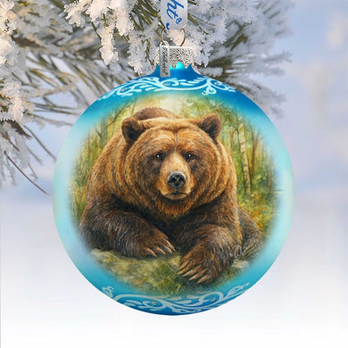Grizzly Bear Glass Christmas Ornament – Holiday Splendor Wildlife Ornament by G. DeBrekht – 73406