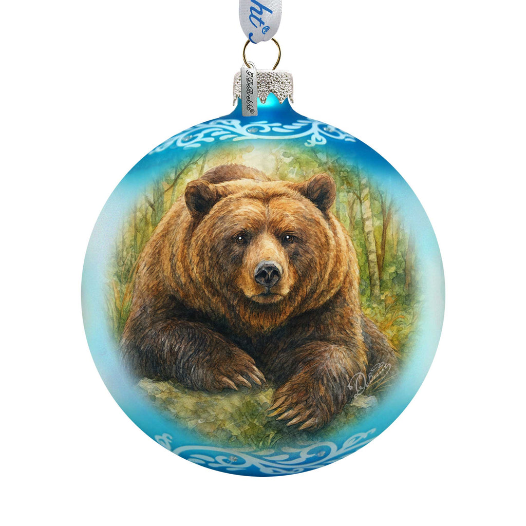 Grizzly Bear Glass Christmas Ornament – Holiday Splendor Wildlife Ornament by G. DeBrekht – 73406