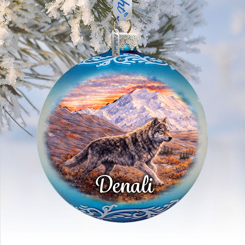 Denali Wolf Glass Ornament – Handcrafted Mercury Glass Ornament - Wildlife Holiday Decor by G. DeBrekht - 73455