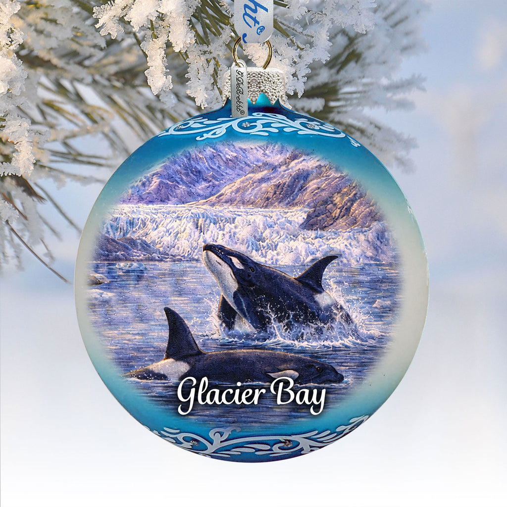 Glacier Bay Orca Glass Ornament – Handcrafted Mercury Glass Ornament - Wildlife Holiday Decor by G. DeBrekht - 73456