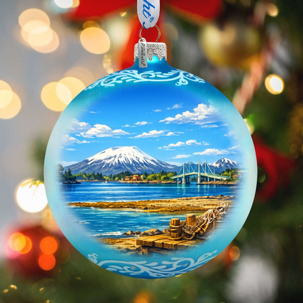 Alaska Coastal Mountain Glass Christmas Ornament – Holiday Splendor Scenic Ornament by G. DeBrekht – 73459