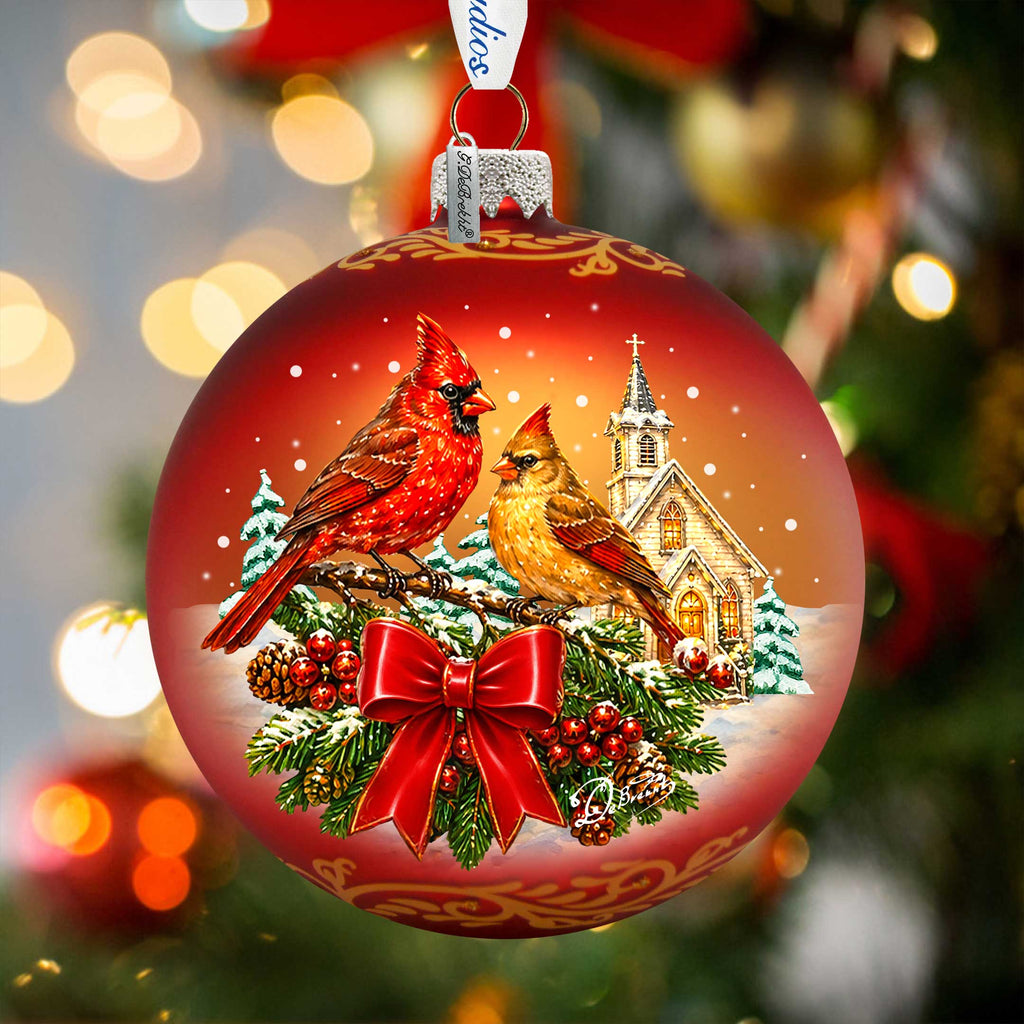 Christmas Cardinals Glass Ornament – Holiday Splendor Cardinal Ornament by G. DeBrekht – 73462